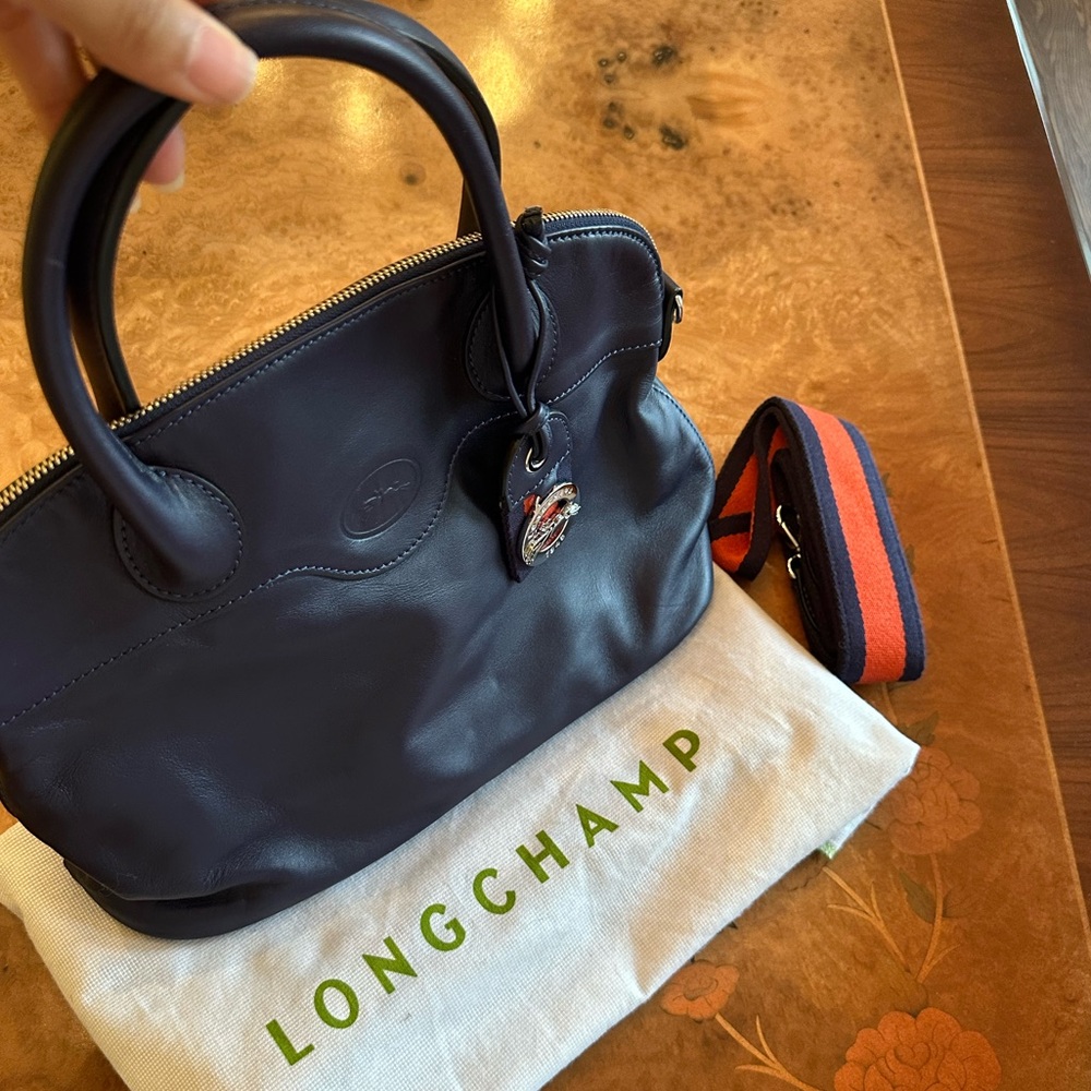 Longchamp Navy Leather Crossbody Handbag